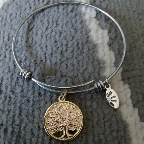 Tree Of Life Charm Bangle Adjustable Two Tone Bracelet - Picture 9 of 15